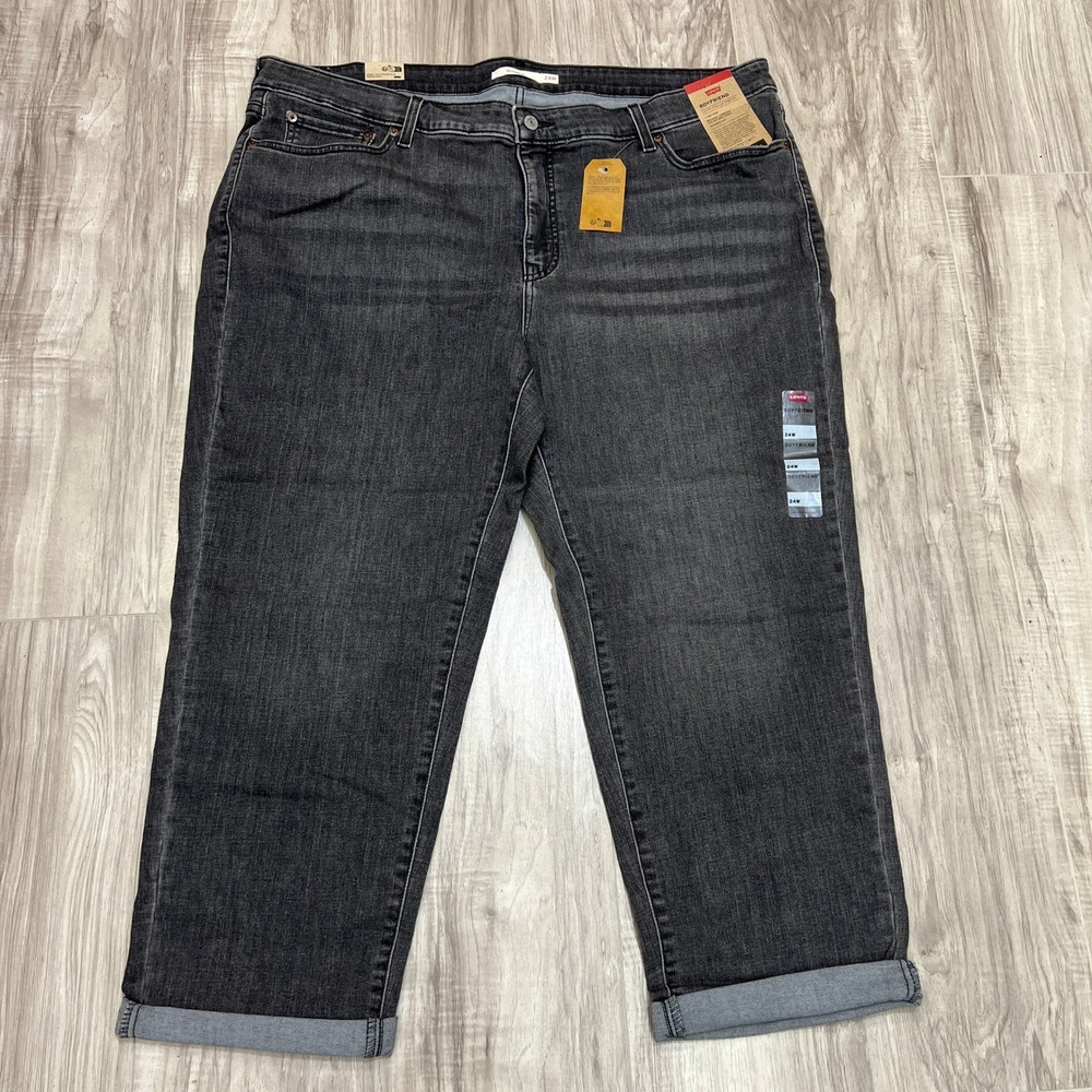 Levi's Boyfriend Jeans 24W Plus Women's Mid Rise Tapered Gray Stellar Stretch